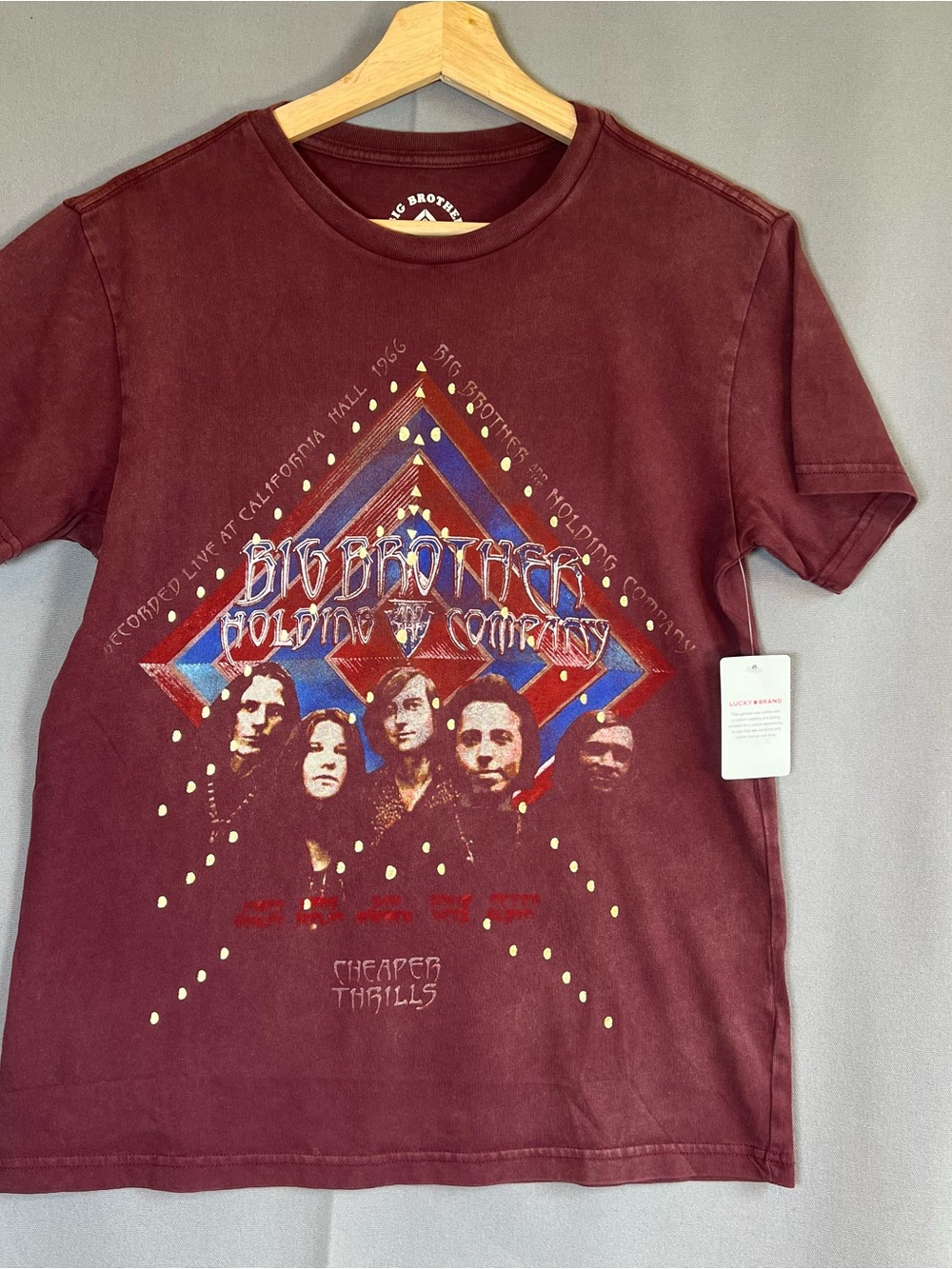 Lucky Brand Big Brother & The Holding Company Tee Burgundy w/grommets Band T NWT
